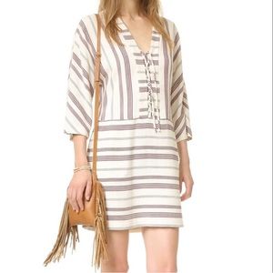BCBGMAXAZRIA Milana Striped Lace Up Tunic Dress XXS NWOT Cream Combo Boho